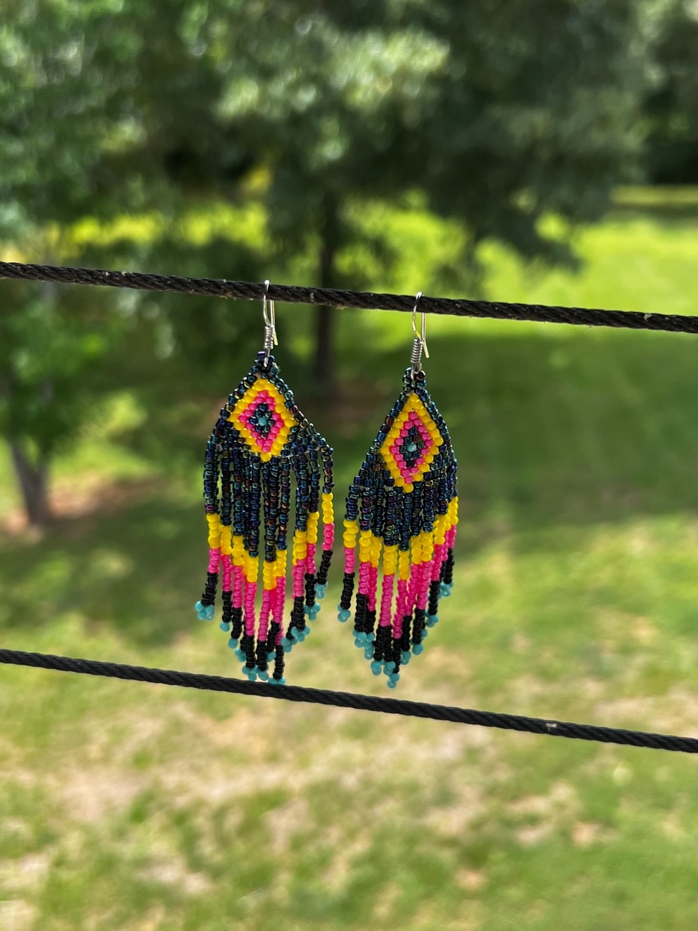 Handmade Colorful Seed Bead Fringe Earrings Boho Southwestern Festival